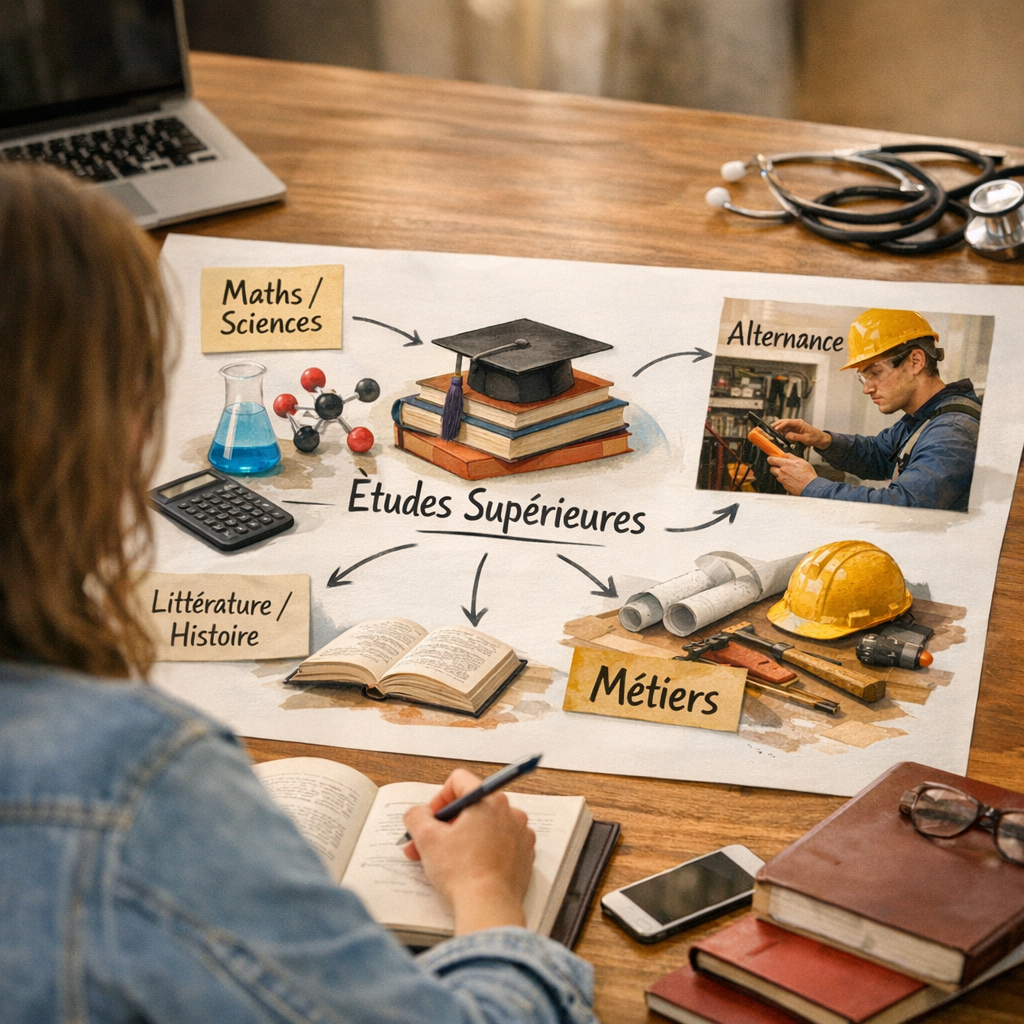 Relier spécialités, études supérieures, métiers et alternance