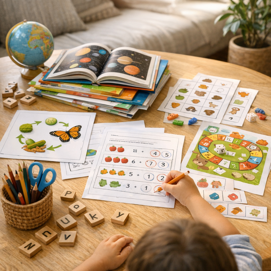 Associer livres, fiches et jeux imprimables à la maison